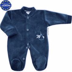 Pyjama bébé préma 43cm en velours bleu nuit brodé Lapin