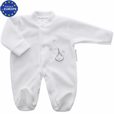 Pyjama bébé préma mixte 43cm en velours blanc brodé Lapin
