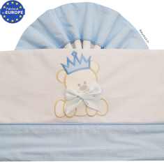 Parure lit bébé 3 pièces coton blanc / bleu brodé Ourson Prince