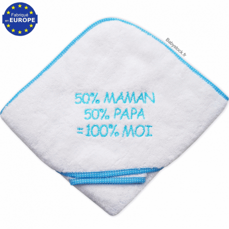 Cape bain bébé éponge 50% Maman 50% Papa = 100% Moi turquoise