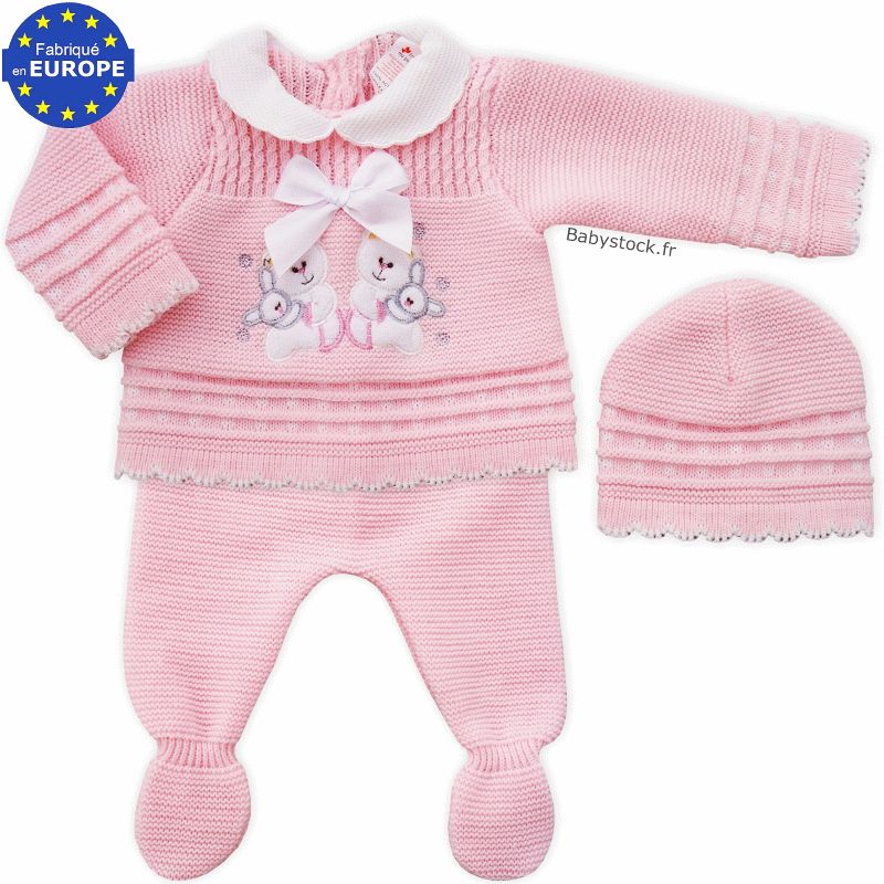 Ensemble bébé mixte en maille acrylique Ourson crème > Babystock