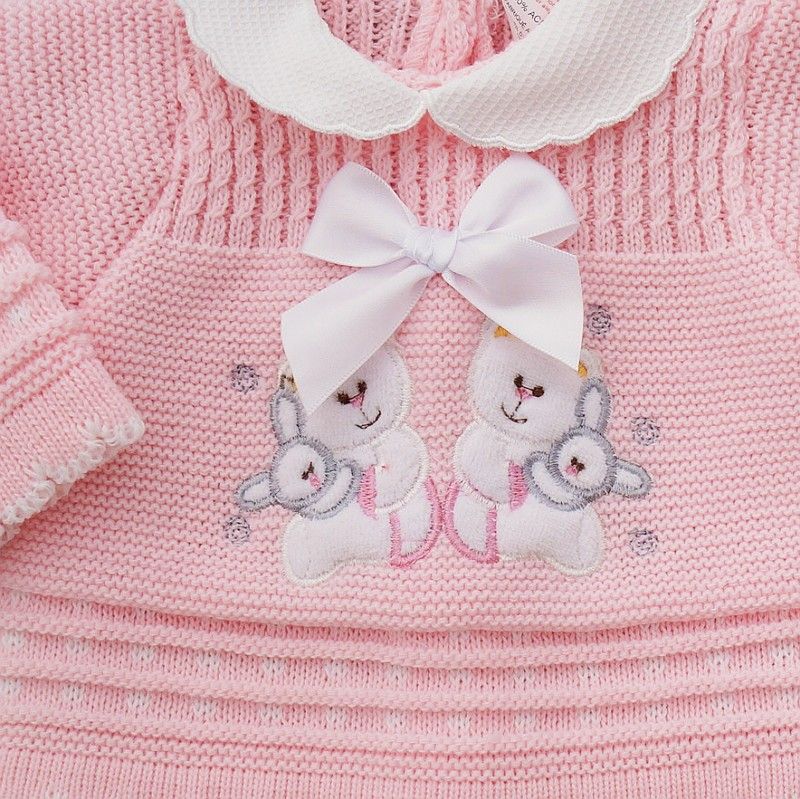 Trousseau bébé fille layette vintage en dentelle tricot rose ancien