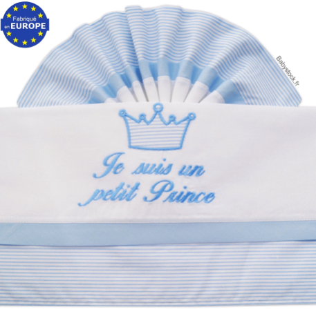 Parure lit bébé 3 pièces coton blanc/bleu Je suis un petit Prince