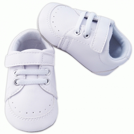 Chaussures de baptême garçon blanc à scratch > Babystock