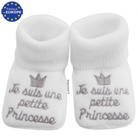 Chaussons bébé fille en maille Je suis une petite Princesse gris