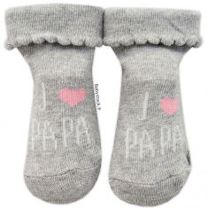 Chaussettes bébé fille gris chiné / rose J'aime Papa