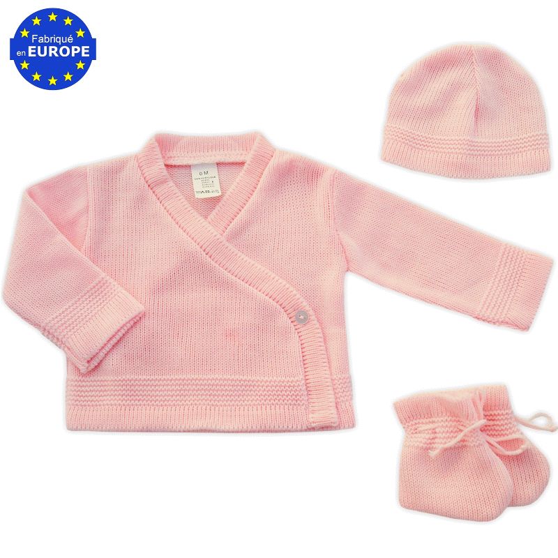 Brassière bébé naissance fille en maille acrylique rose layette