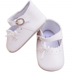 Ballerines de baptême fille blanches à bride Petits coeurs