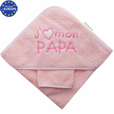 Cape de bain fille en éponge rose J'aime mon Papa