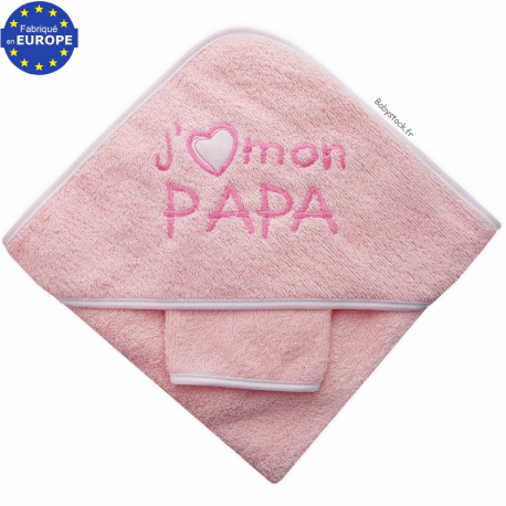 Cape de bain fille en éponge rose J'aime mon Papa