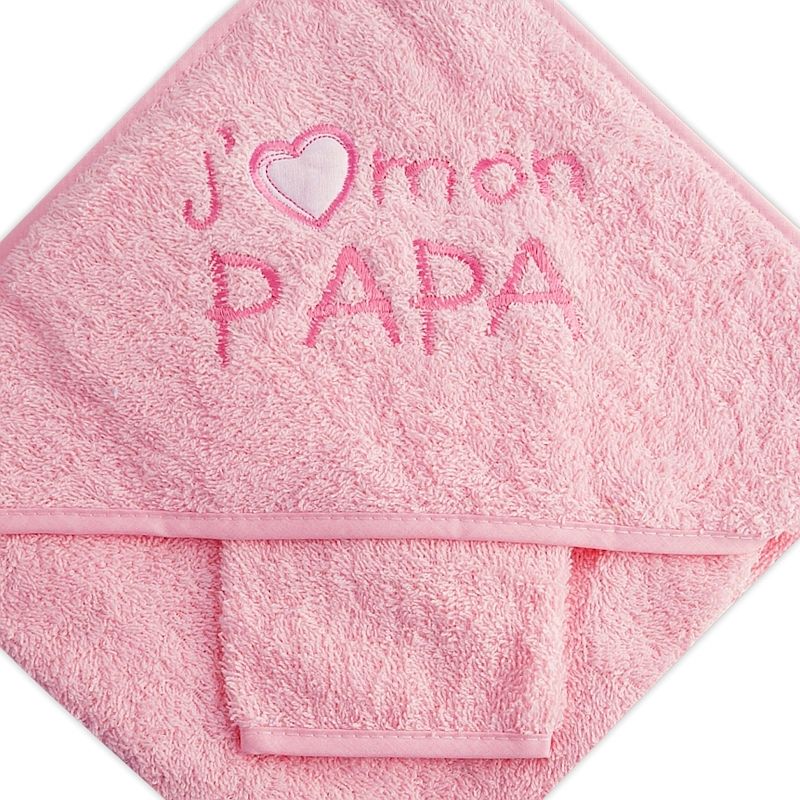 J/'aime mon papa Parure de bain pour bébé rose