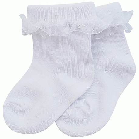 Chaussettes bébé en coton blanc avec volant en voile