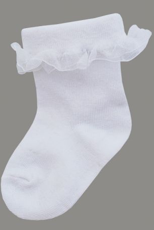 Chaussettes bébé de baptême ou cérémonie en coton blanc avec volant en voile