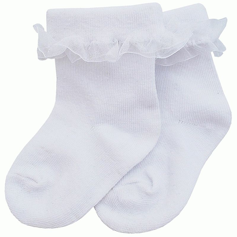 Chaussettes bébé de baptême ou cérémonie en coton blanc avec volant en voile