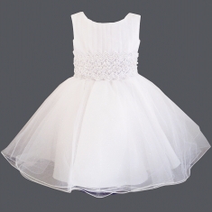 Robe de baptême en tulle blanc, dentelle, perles Chloé
