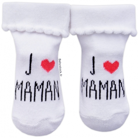 Chaussettes bébé fille blanc / rose J'aime Maman