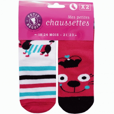 Lot 2 paires chaussettes blanc / fushia Voyage Petit Béguin