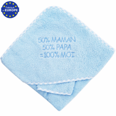 Sortie de bain bébé 50% Maman 50% Papa = 100% Moi bleu