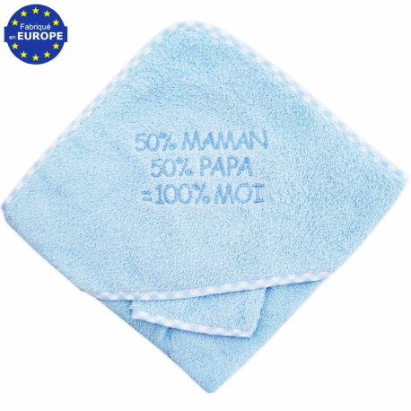 Sortie de bain bébé 50% Maman 50% Papa = 100% Moi bleu
