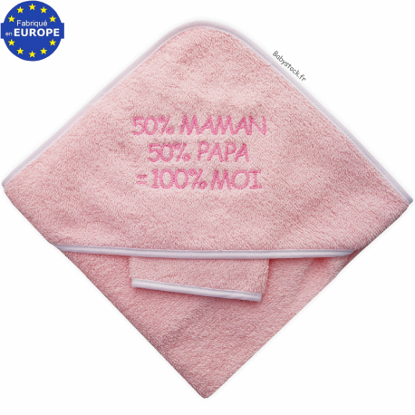 Sortie de bain bébé 50% Maman 50% Papa = 100% Moi rose