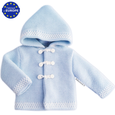 Gilet manteau à capuche en maille tricot bleu layette