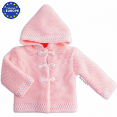 Gilet manteau à capuche en maille tricot rose layette