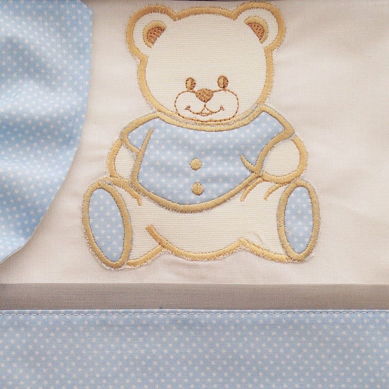 Parure de berceau landau couffin en coton blanc bleu brode Ourson fabrique au Portugal