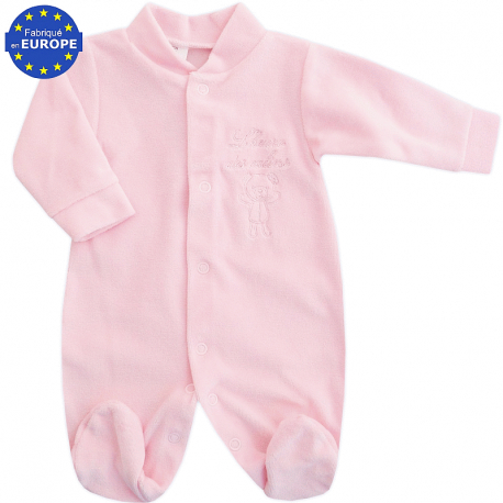 Pyjama bébé fille en velours rose brodé L'heure des Câlins