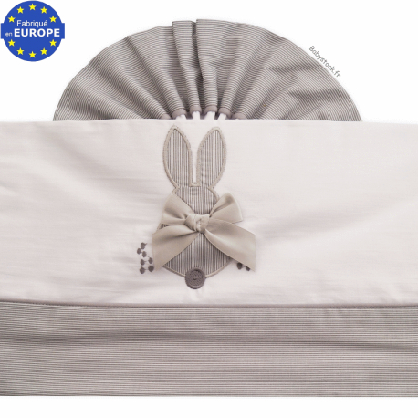 Parure linge de lit mixte 60x120cm brodée Lapin gris