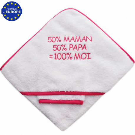 Sortie de bain 50% Maman 50% Papa = 100% Moi framboise