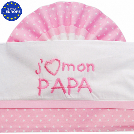 Parure de berceau en coton brodé J'aime mon Papa rose