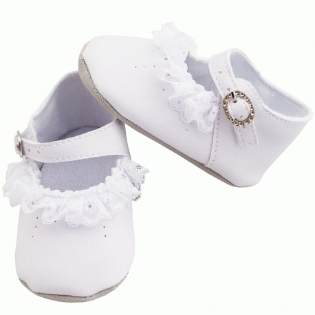 Ballerines de baptême fille blanches avec dentelle