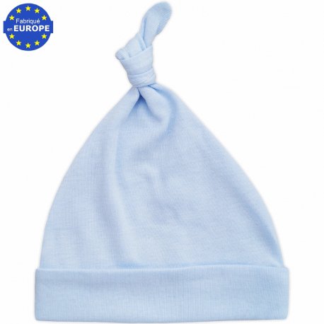 Bonnet bébé garçon en jersey coton bleu ciel avec nœud > Babystock