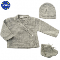 Ensemble bébé mixte en maille acrylique Ourson crème > Babystock