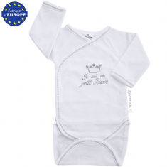 Body bébé en coton blanc brodé Je suis un petit Prince gris