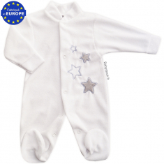 Pyjama bébé mixte en velours blanc brodé étoiles gris perle