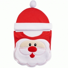 Bonnet + bavoir en coton rouge et fourrure blanche Père Noël