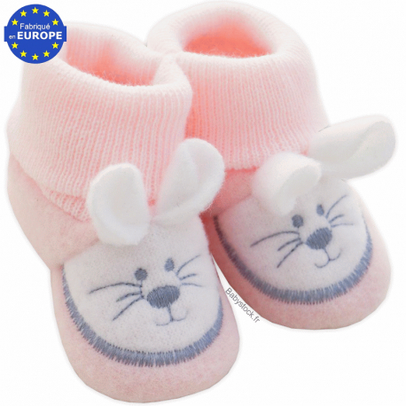 Chaussons bébé fille en polaire brodé Souris rose