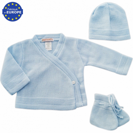 Brassière tricot bleu ciel bébé garçon naissance