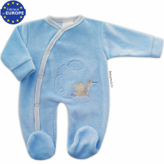 Pyjama bébé préma garçon 43cm en velours bleu ciel Cigogne