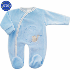 Pyjama bébé préma garçon 43cm en velours bleu ciel Cigogne