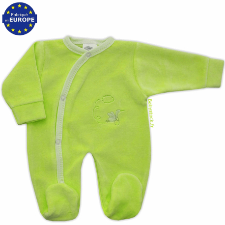 Pyjama bébé préma mixte 42cm velours vert anis vif Cigogne