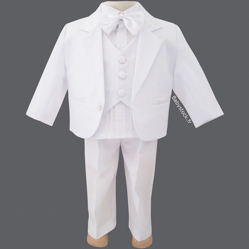 Costume pour bébé garçon en polyester blanc et satin blanc brillant 5  pièces Basile à 31,99 €