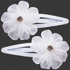 Lot 2 barrettes clic-clac avec fleur en organza et strass