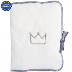 Protège carnet de santé mixte en velours blanc brodé couronne