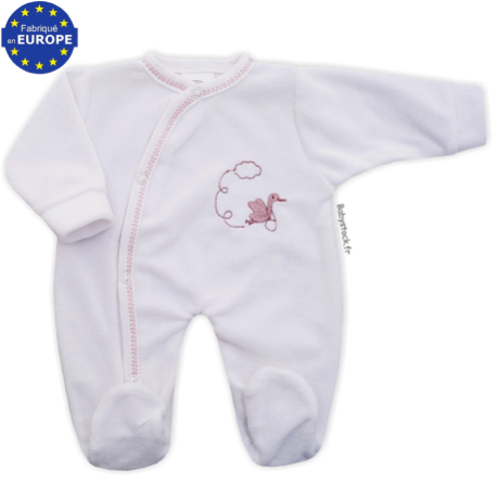Pyjama bébé préma fille 43cm velours rose à pois blancs Cigogne