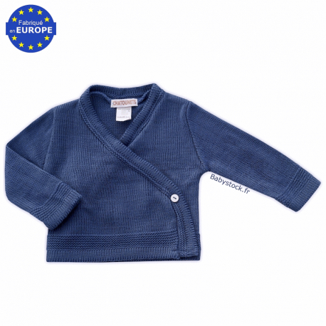 Brassière cache-cœur bébé garçon en maille tricot jersey indigo