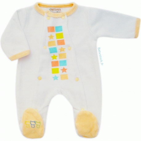Pyjama bébé préma 45 cm en velours blanc / jaune Néonat