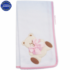 Lange bébé fille en jersey de coton blanc brodé Ourson rose
