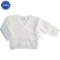 Brassière bébé en maille tricot point mousse et torsades blanc